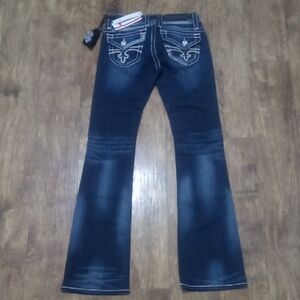 Rock Revival NWT Women's 26 Bootcut Jen Distressed Faux Leather Flap Pockets